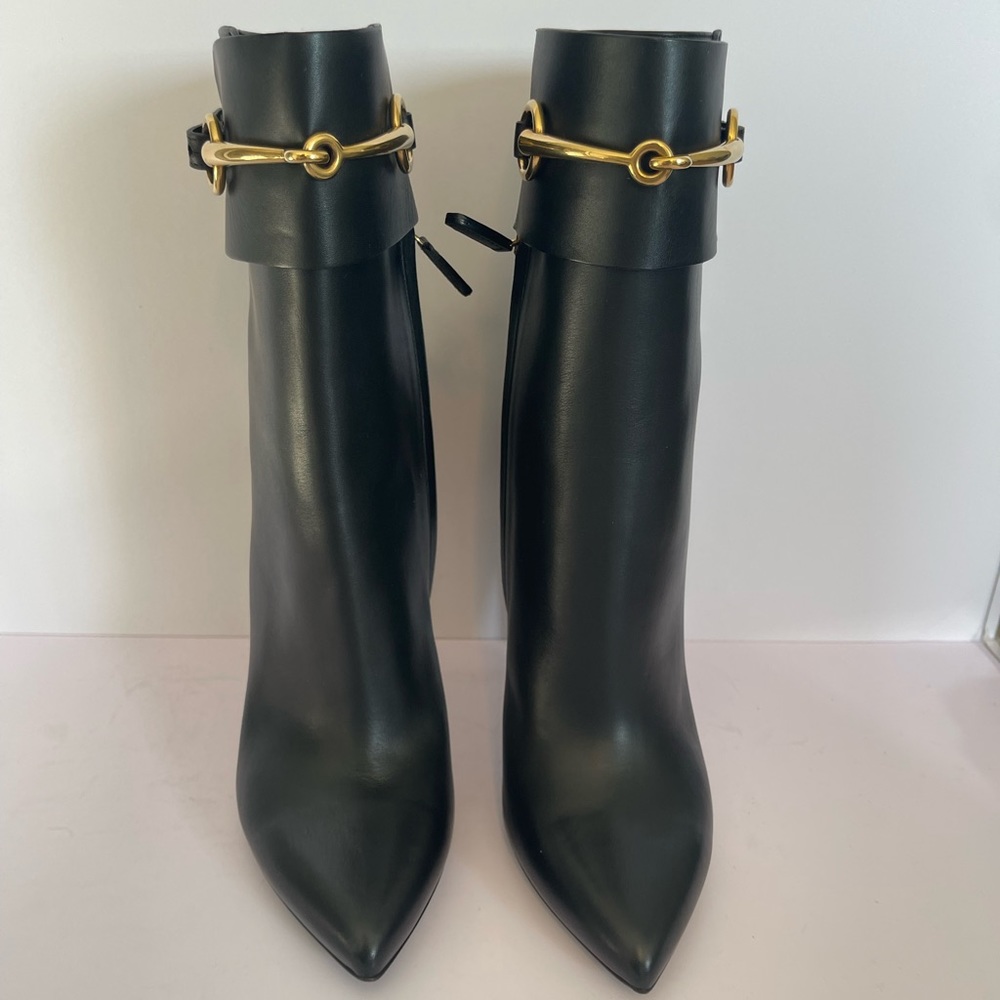 Gucci Ursula Horsebit Leather Ankle Boots Black